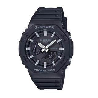 【CASIO 卡西歐】G-SHOCK 街頭時尚 簡約黑 八角雙顯手錶 GA-2100-1A 45.4mm