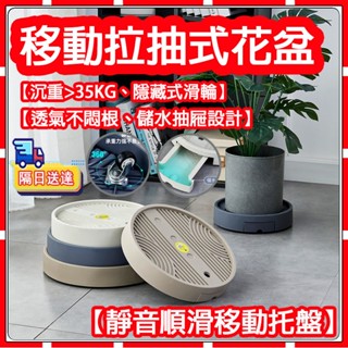 【現貨-隔天送達】抽屜式儲水盒滾輪底盤 圓型花盆移動花盆-隱藏式滾輪 靜音花盤盆栽架花盆底盤 移動底盤 圓底座花園城