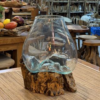 【自然屋精品】手工玻璃 魚缸 (現貨速寄) 柚木+玻璃 玻璃魚缸 玻璃花器 擺設 人工玻璃 花盆擺件 花瓶插花 孔雀魚