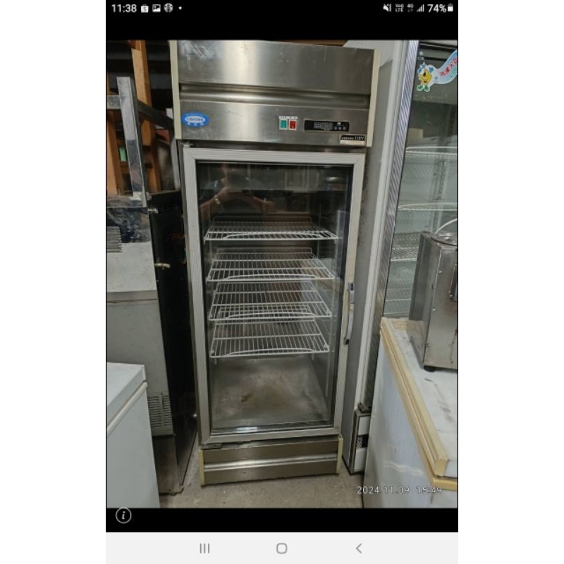 二手中古直立式，營業用，單門透明玻璃冷藏冰箱，400公升，110V，保固3個月，請詢問大戶藥師