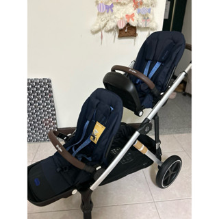 全新降售！Cybex Gazelle S 手推車+二座 （銀管靜謐藍）+ 提籃轉接器，含置物籃、飲料杯架
