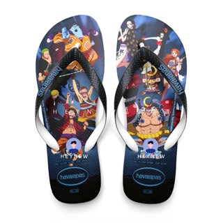 Havaianas 🇧🇷哈瓦仕 深藍色魯夫 航海王 One Piece 白底藍白雙色粗帶 卡通動漫印花 男款夾腳人字拖鞋