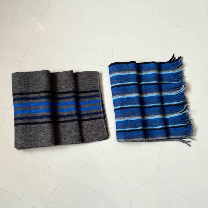 德國Hugo Boss 日本 Ritorno Wool Scarf 羊毛 毛料 條紋 防寒 圍巾 披巾 vintage