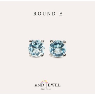 [安珠] 託帕石 藍色 圓形 5mm 耳環 經典系列 Round E 寶石銀飾 AND JEWEL