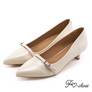 FM SHOES 瑪莉珍尖頭小貓跟鞋 米