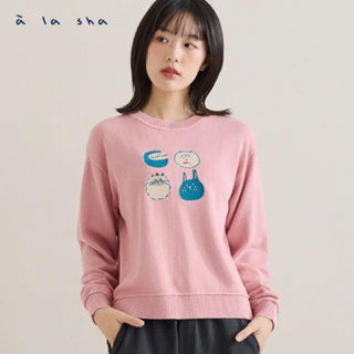 a la sha【全新、粉M/藍綠M】圓滾滾動物刺繡針織🧶長袖上衣