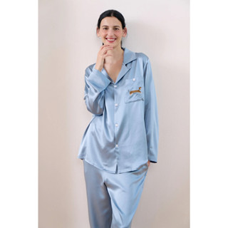 NotJustPajama 臘腸小狗女款22姆米真絲長袖居家服/涼爽舒適桑蠶絲睡衣套裝/情侶款睡衣/送禮推薦/英國品牌
