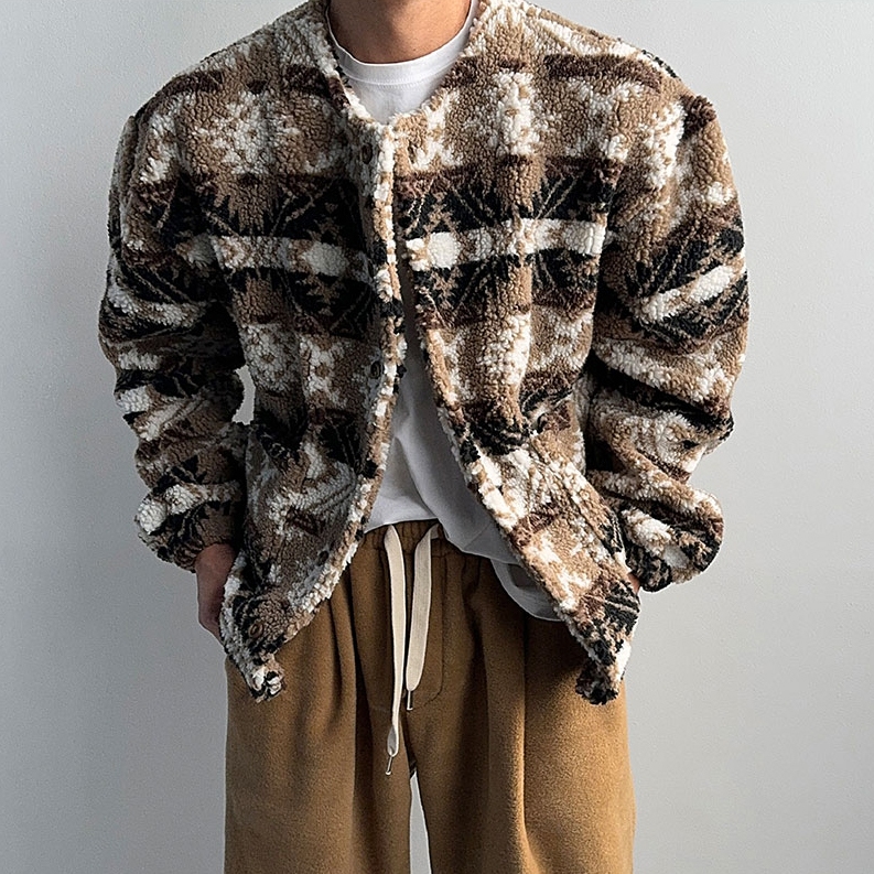 正韓質感北歐圖騰保暖厚絨開襟衫 2色 YUPPIE 預購商品 0106