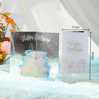 良梧【現貨速發】ins燙金簡約商務生日蛋糕立體賀卡 蜂巢閃亮蠟燭祝福閨密慶生 3D生日卡片 萬用卡 感謝卡 立體生日卡片