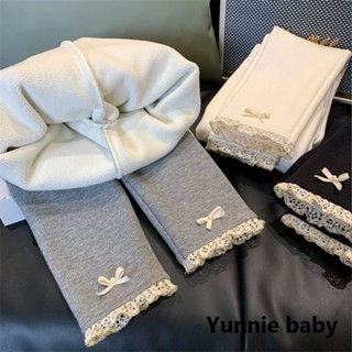現貨24小時出貨🎈童裝 冬季 80-140碼 韓版 內裡加絨保暖蝴蝶結蕾絲金邊休閒褲 休閒長褲 外穿長褲 女童女寶