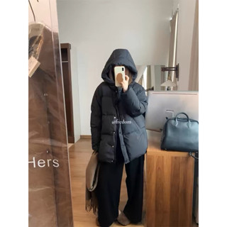 黑色連帽羽絨外套女2024年加厚中長棉服大衣外套