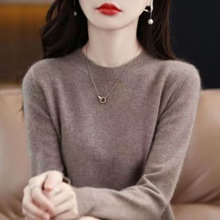 胖胖美依 長袖上衣 圓領上衣 毛衣 針織衫 秋冬保暖衣 打底衫秋冬韓版羊毛衫女套頭圓領短版羊絨衫毛衣.6748