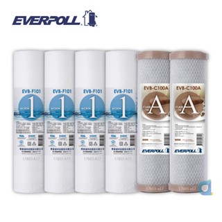 EVERPOLL EVB-F101 1微米PP濾心4支 EVB-C100A壓縮活性碳棒濾心2支(共6入) 大大淨水