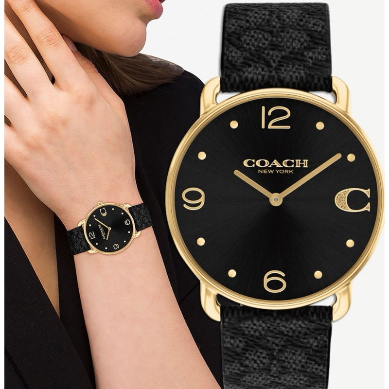 COACH Elliot C字女錶-公司貨-黑x金/36mm CO14504289