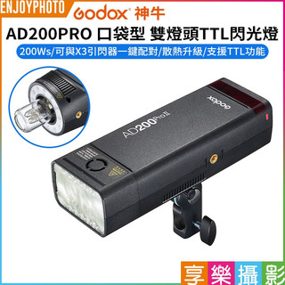 享樂攝影【Godox神牛 AD200Pro II 口袋型 雙燈頭TTL閃光燈】2代 200WS 外拍燈 閃燈 類棚燈