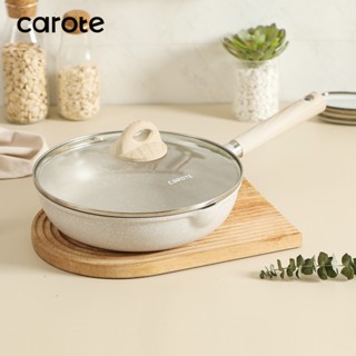 【CAROTE】COSY系列 麥飯石不沾鍋 平底鍋 20/24/28CM 含鍋蓋 日系 炒鍋 鍋具 電磁爐/ih爐