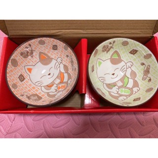 招財貓陶瓷碗一對 日式和風餐具/情侶碗/對碗