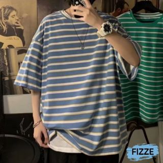 M~8XL大尺碼 短袖T恤 潮流ins簡約條紋上衣 經典條紋 圓領上衣 半袖上衣 T恤 ATKT689【FIZZE】