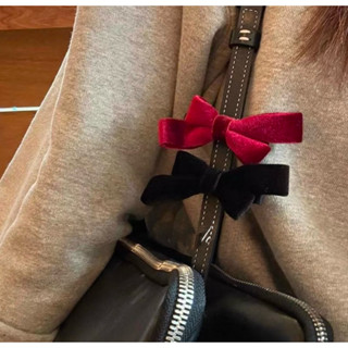 🎀現貨🎀正韓新年紅氛圍氣質黑色紅色絲絨蝴蝶結瀏海邊夾髮夾