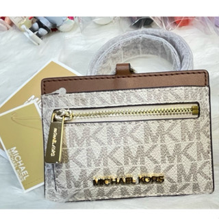 💖Michael Kors 滿版MK LOGO 信用卡名片證件夾零錢包(白咖)