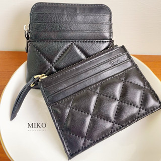 MIKO 韓國 菱格吐司零錢包 卡包 真皮零錢包 拉鍊款 小羊皮 菱格紋 小香風 皮夾 卡夾零錢包