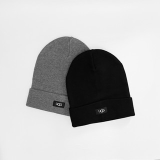 美國百分百【全新真品】UGG 帽子 細針織 毛線帽 時尚 休閒 保暖 秋冬配件 LOGO 毛帽 黑色/灰色 DB75