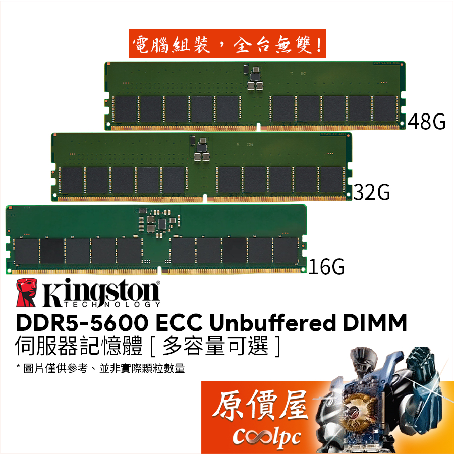 Kingston金士頓 DDR5-5600 ECC Unbuffered【多容量可選】伺服器記憶體/原價屋