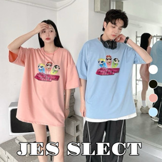 【JES】 韓國 卡通 飛天小女警 花花 毛毛 泡泡 印花 親膚 透氣 潮流 百搭 情侶 寬鬆 短袖 圓領 上衣 短T