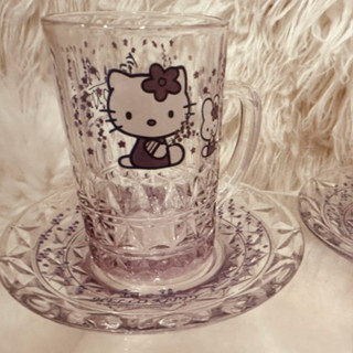 日本進口2001Hello Kitty北海道限定薰衣草銀鐘玻璃雕花咖啡杯套組不拆賣夢幻逸品釋出