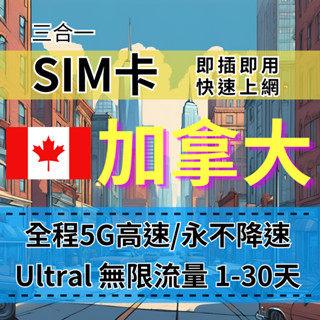 【實體卡】Ultra加拿大5G高速無限流量上網SIM【6至30天】美加吃到飽、不降速 Rogers Wireless-B