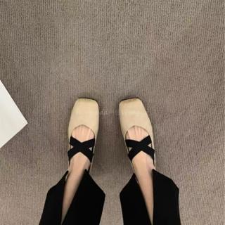 豆豆鞋法式交叉芭蕾舞鞋女 方頭瑪麗珍女鞋百搭春秋單鞋女 芭蕾舞鞋 舞蹈鞋 兒童芭蕾舞鞋 免繫帶 舞鞋 女孩芭蕾舞鞋