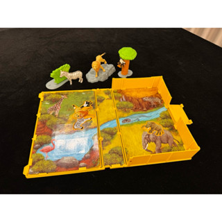 二手正版含動物 日本Takara Tomy Ania草原動物圖鑑場景玩具 斑馬獅子蜜獾 圖鑑收納盒 多美動物園 兒童認知