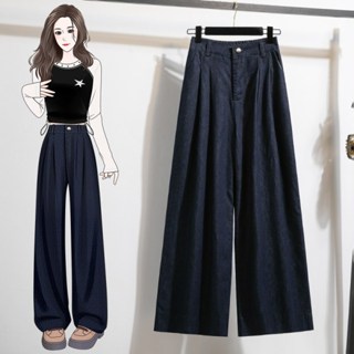 大碼褲子 中大尺碼長褲 寬褲S-5XL 美式寬鬆闊腿牛仔褲女2025年春季慵懶大碼休閒拖地直筒褲MC077.8012
