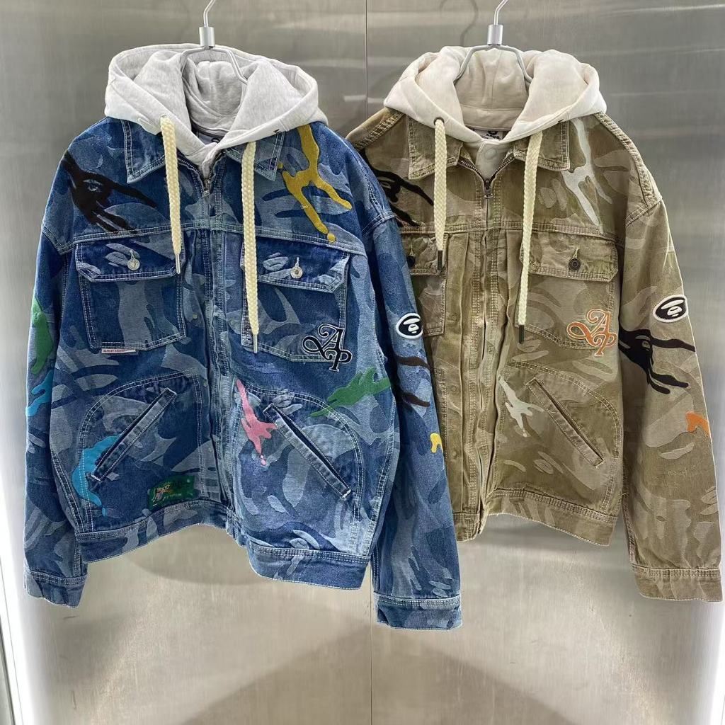 香港直郵 Aape 25春夏 滑個性撞色猿顏可拆卸連帽牛仔外套7707