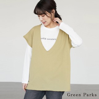 Green Parks 【SET ITEM】抓絨V領背心+字母標誌T恤上衣(6P21L1C1800)