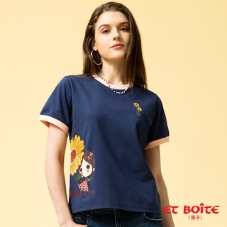 BLUE WAY ET BOiTE 箱子 - 女款 DORA向日葵撞色涼感短TEE(丈青)