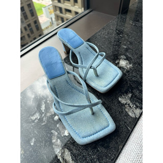 Charles&Keith 小ck丹寧牛仔粗根涼鞋 二手38
