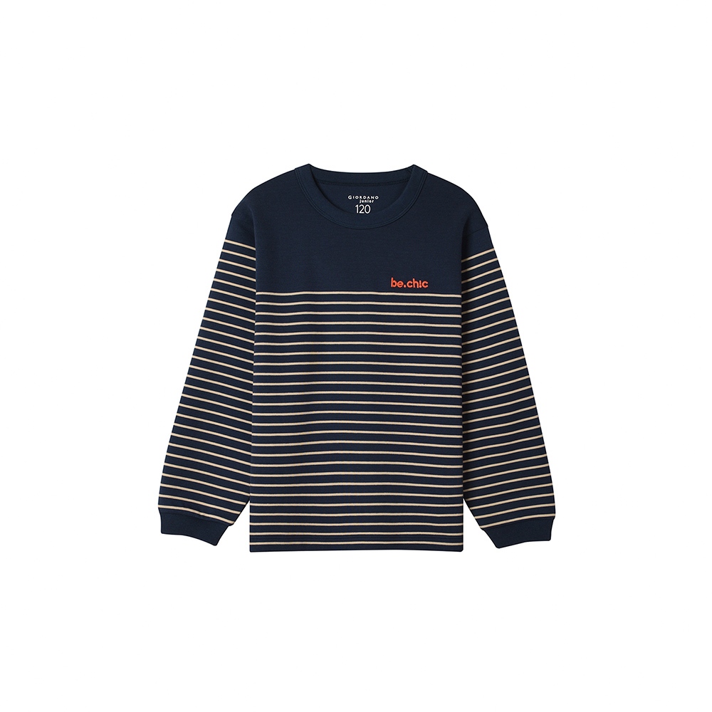 GIORDANO 童裝圓領條紋長袖上衣【雙色任選】03024605