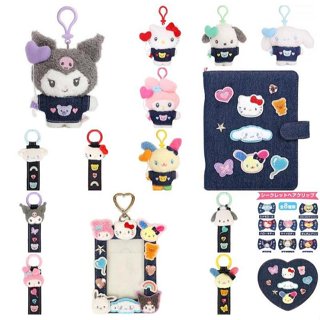 ♥小玫瑰日本精品♥ Kitty 美樂蒂 大耳狗 酷洛米 帕恰狗 單寧系列 吊偶 鑰匙圈 卡套 相本 收納包 摺疊鏡 髮夾
