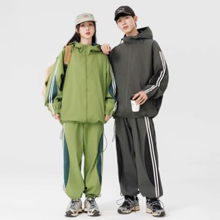 【QIAO】套裝 肌理剪裁 外套+長褲 防風外套 風衣 風褲 休閒套裝 情侶裝 男生套裝 女生套裝 外套男 長褲男