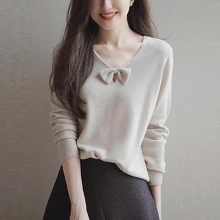 愛依依 針織衫 毛衣 打底內搭衫 秋冬上衣 秋季氣質蝴蝶結V領羊毛打底長袖針織衫TBF07-10295.
