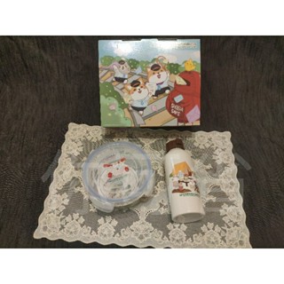 柴語錄圓形玻璃禮盒組/保鮮盒700ml/玻璃瓶300ml（全新）