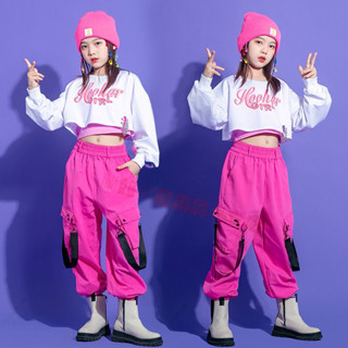熱銷 兒童表演服 演出服 韓流女童表演服 套裝 露肚上衣 工裝褲 街舞服 時尚爵士舞服 嘻哈走秀服 練舞服
