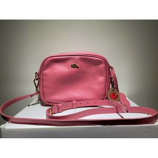 （二手）粉色Roots經典手工牛皮相機包Lorna Box Leather Crossbody Purse Bag