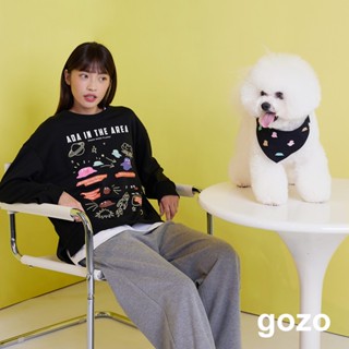 【gozo】➤Ada心情大全印花大學T(黑色/淺黃 F) | 女裝 圓領 休閒上衣 大學T 長袖T恤 薄長袖 長袖