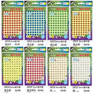 享亮文具樂園｜【鶴屋】8mm 數字標籤 1~100 圓形標籤 圓形貼紙 圓點貼紙 085