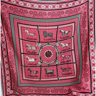 ~HERMES 十全十美馬圖案 粉桃色70%CASHMERE 30%SILK 140x140cm圍巾