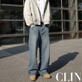 【CLIN】P013 「現貨速發」實拍！Baggy jeans 鬆緊伸縮腰圍 美式 復古 寬鬆 直筒 水洗 牛仔褲