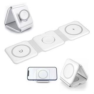 三合一15W磁吸折疊無線充電盤 充電器 Type-C充電座 可充蘋果手機/耳機/手錶/優思65W電源供應器 充電器