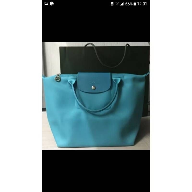 絕版正品longchamp planetes行星加厚尼龍.非折疊.M短把.tiffany藍綠色/綠松石